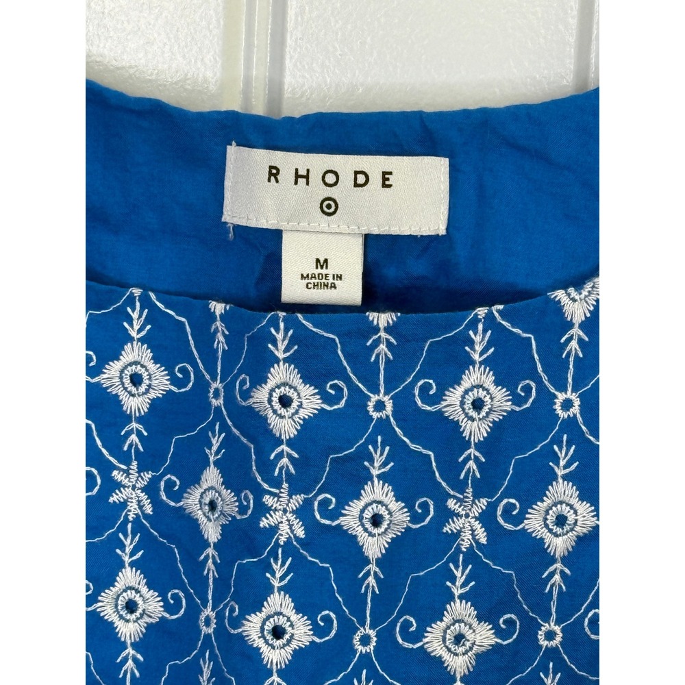 Rhode x Target Size M Blue Embroidered Mini Dress Puff Sleeve Cotton Vacation - Picture 3 of 7